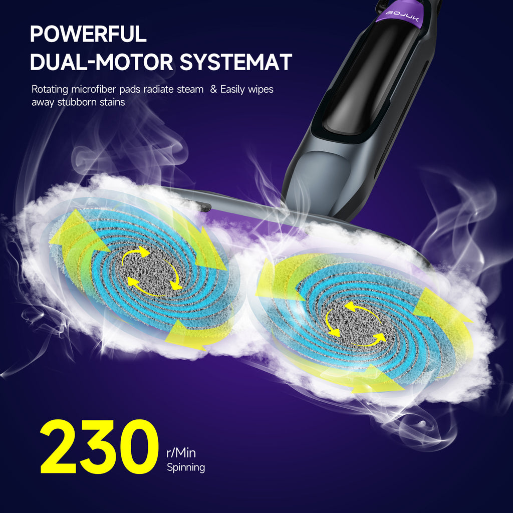 BOJUK Steam & Scrub Mop with Rotating Mop Pads, LED Headlights, Adjustable Spin Control for Cleaning All Hard Floor