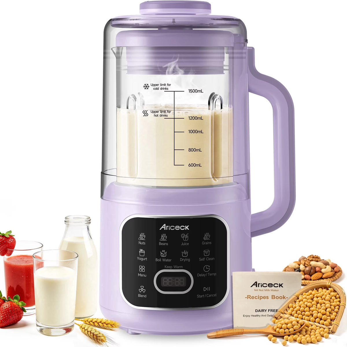 AlfaBot 50OZ Nut Milk Maker, 10-in-1 Automatic Soy Milk Machine for Homemade Oat, Coconut, Almond, Yogurt, with Self-Clean, Delay Start, Keep Warm Boil Water