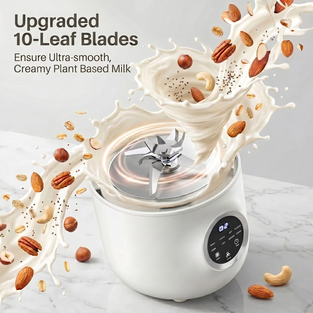 AlfaBot 40 oz Nut Milk Maker Machine, 10-in-1 Automatic Soy Milk Maker for Almond, Oat & Soy Milk, Plant-Based Milk Maker with Delay Start, Keep Warm, Self Cleaning & Boil Water