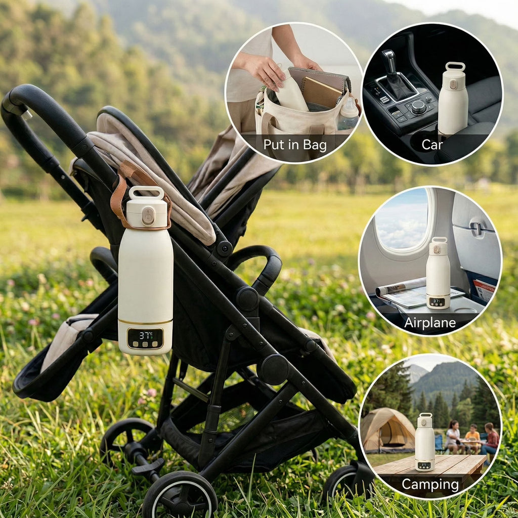 AlfaBot Portable Bottle Warmer for Travel ,Large 17.6oz Precise Temp Control for Breastmilk & Formula, Long Battery Life, USB Rechargeable Fast Heating Leak-Proof
