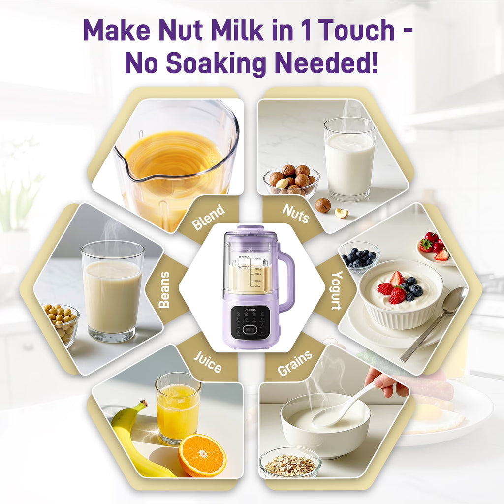 AlfaBot 50OZ Nut Milk Maker, 10-in-1 Automatic Soy Milk Machine for Homemade Oat, Coconut, Almond, Yogurt, with Self-Clean, Delay Start, Keep Warm Boil Water