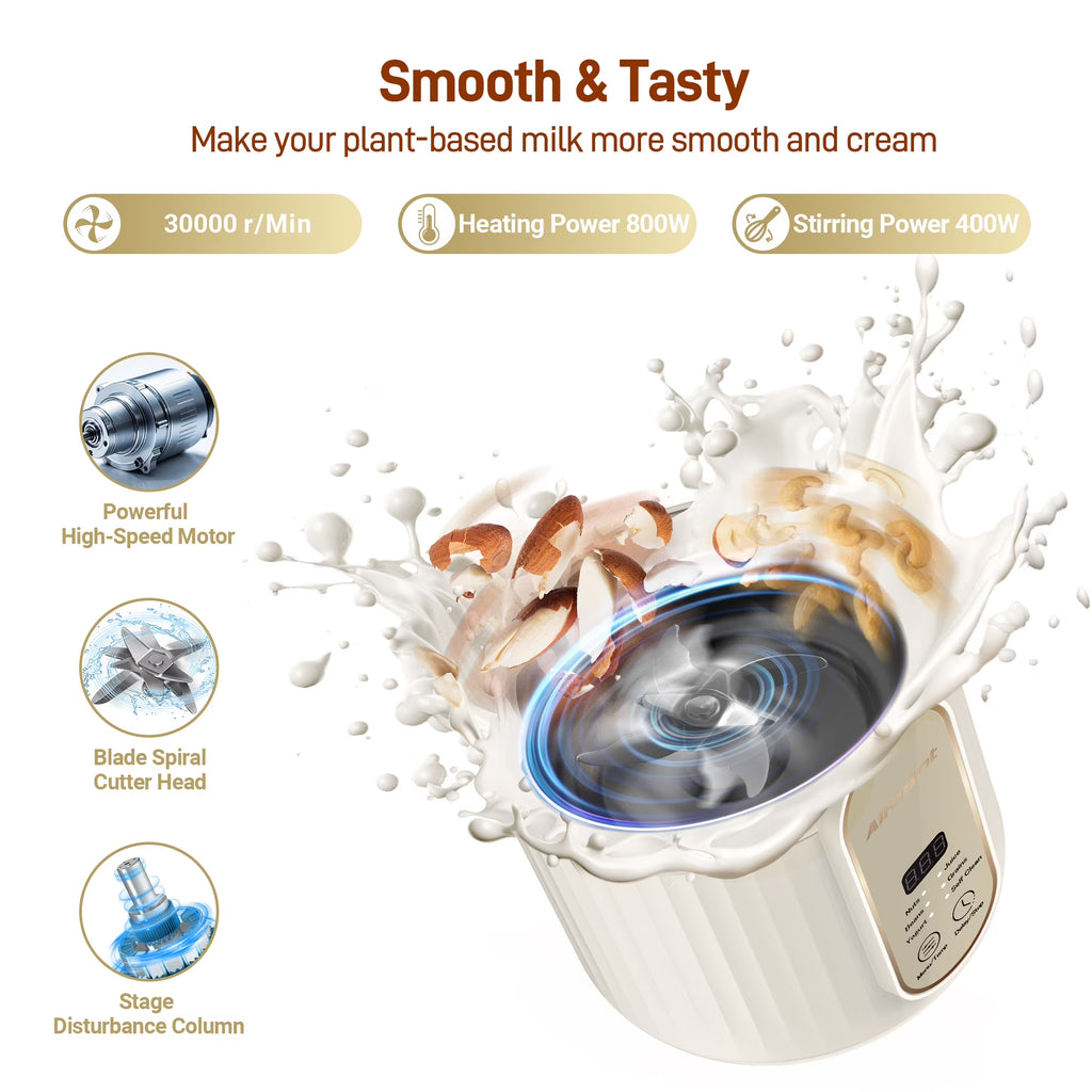 Nut Milk Maker, AlfaBot Automatic Nut Milk Maker ,Almond Milk Machine,Plant-Based Milk, Oat, Soy, Yogurt, ,Delay Setting& Auto Clean