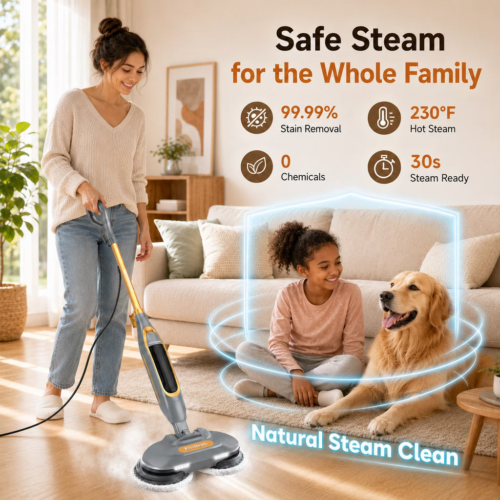 AlfaBot  Dual-Spin Steam Mop 230 RPM with 235°F Steam for Hardwood & Tile