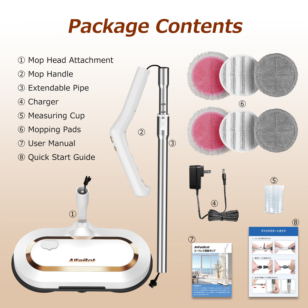 Cordless Electric Mop, AlfaBot Floor Cleaner with LED Headlight & Water Sprayer, Up to 60 mins Working Time, Dual-Motor Powerful Spin Mop with 13.6oz Water Tank for Multi-Surface, Self-Propelled