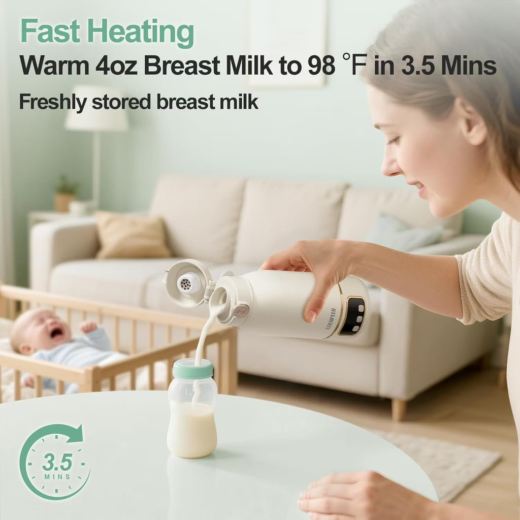 AlfaBot Portable Bottle Warmer for Travel ,Large 17.6oz Precise Temp Control for Breastmilk & Formula, Long Battery Life, USB Rechargeable Fast Heating Leak-Proof
