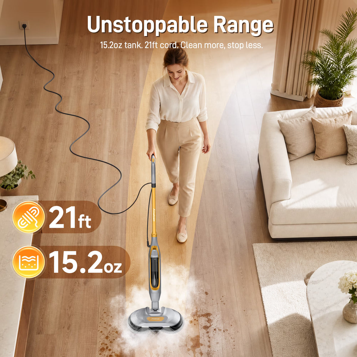 AlfaBot  Dual-Spin Steam Mop 230 RPM with 235°F Steam for Hardwood & Tile