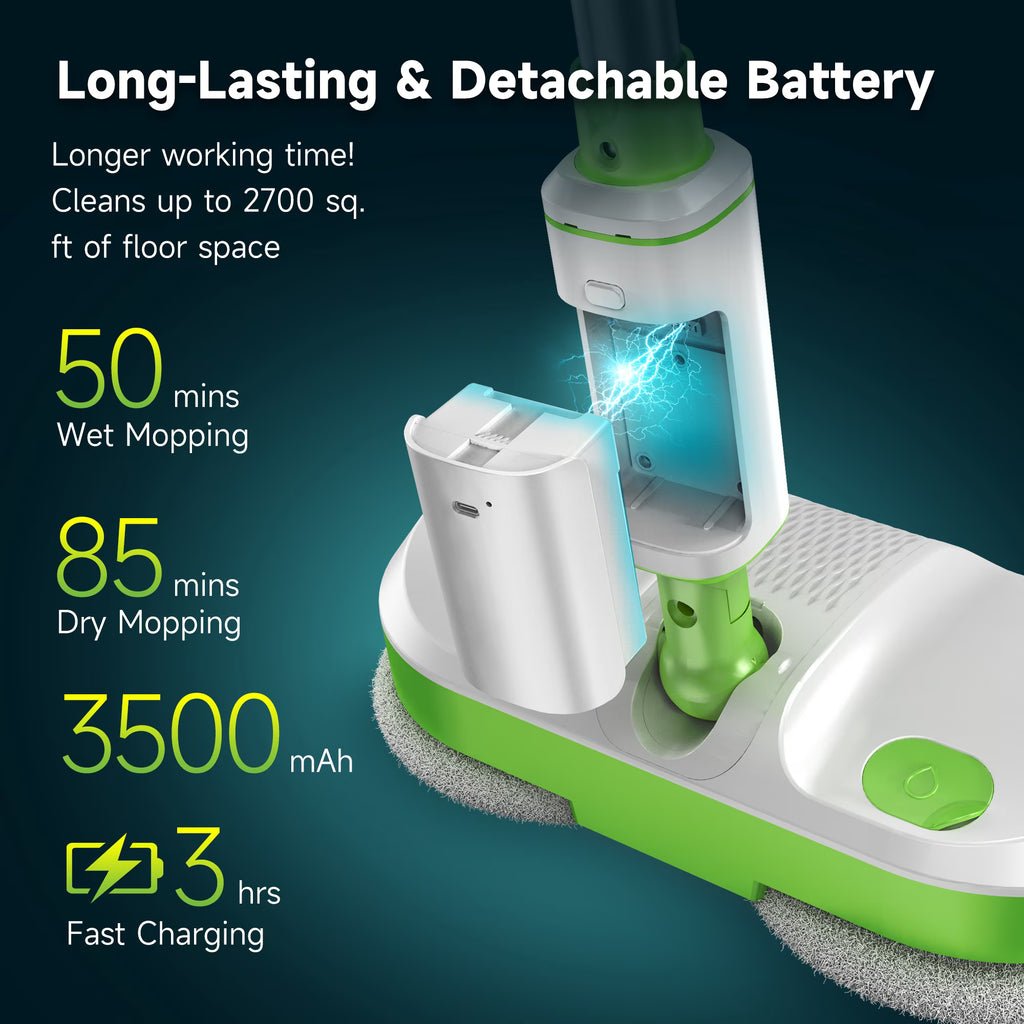 AlfaBot Cordless Electric Mop, Self-Propelled Dual-Spin Mop with LED Light & Spray, 260ml Tank 50 Mins Runtime, Lightweight for Hardwood Tile Cleaning Up to 2700 sq.ft