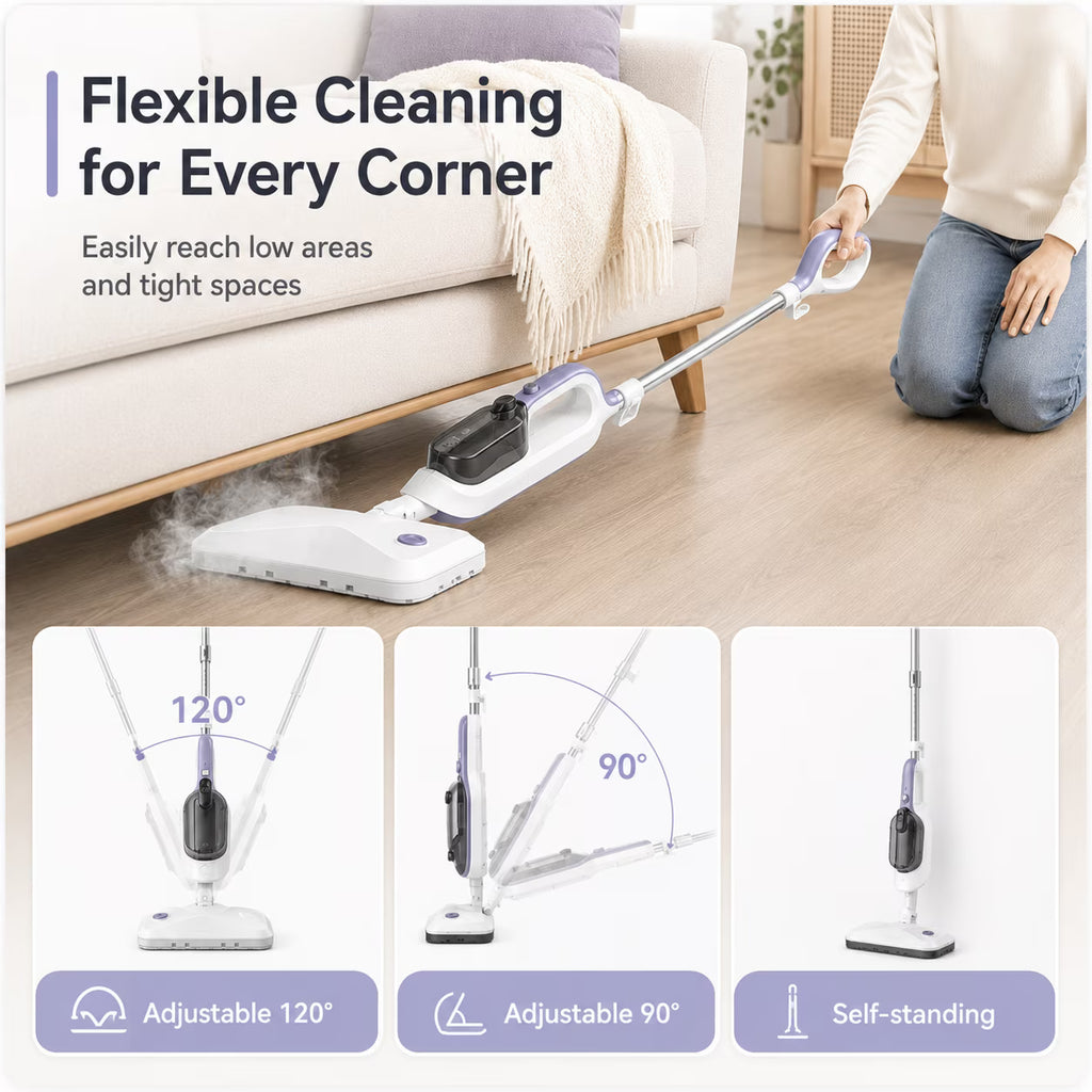 BOJUK 10-in-1 Steam Mop, Handheld Steamer for Tile, Hardwood, Laminate Floor, Quick Heat Up, Reusable Pads, Home Floor Cleaning D7