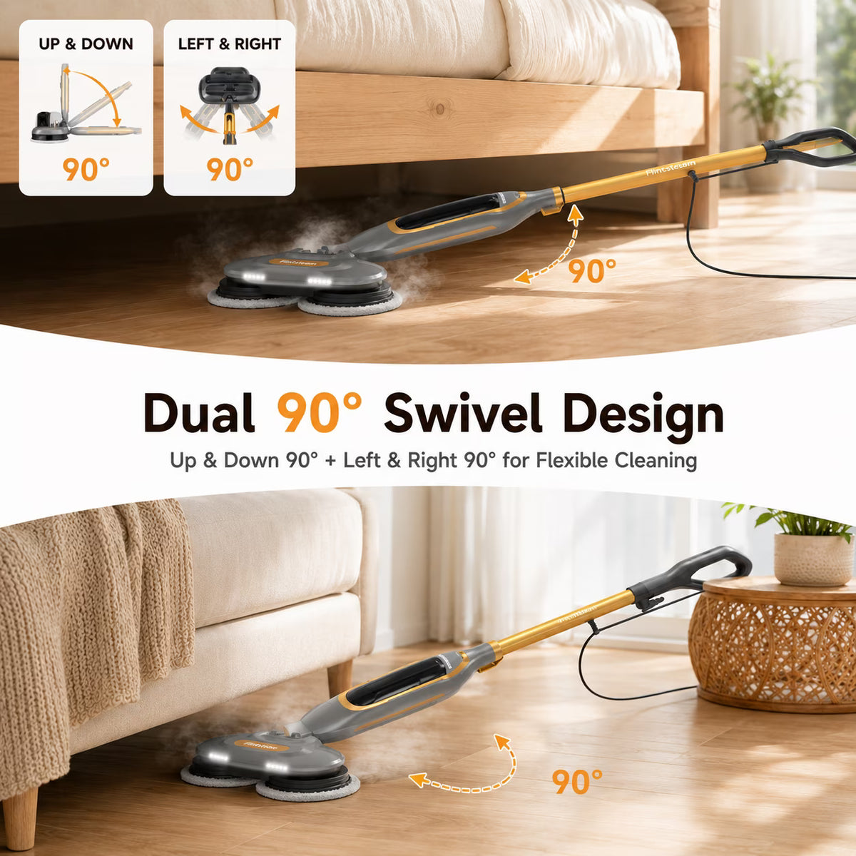AlfaBot  Dual-Spin Steam Mop 230 RPM with 235°F Steam for Hardwood & Tile