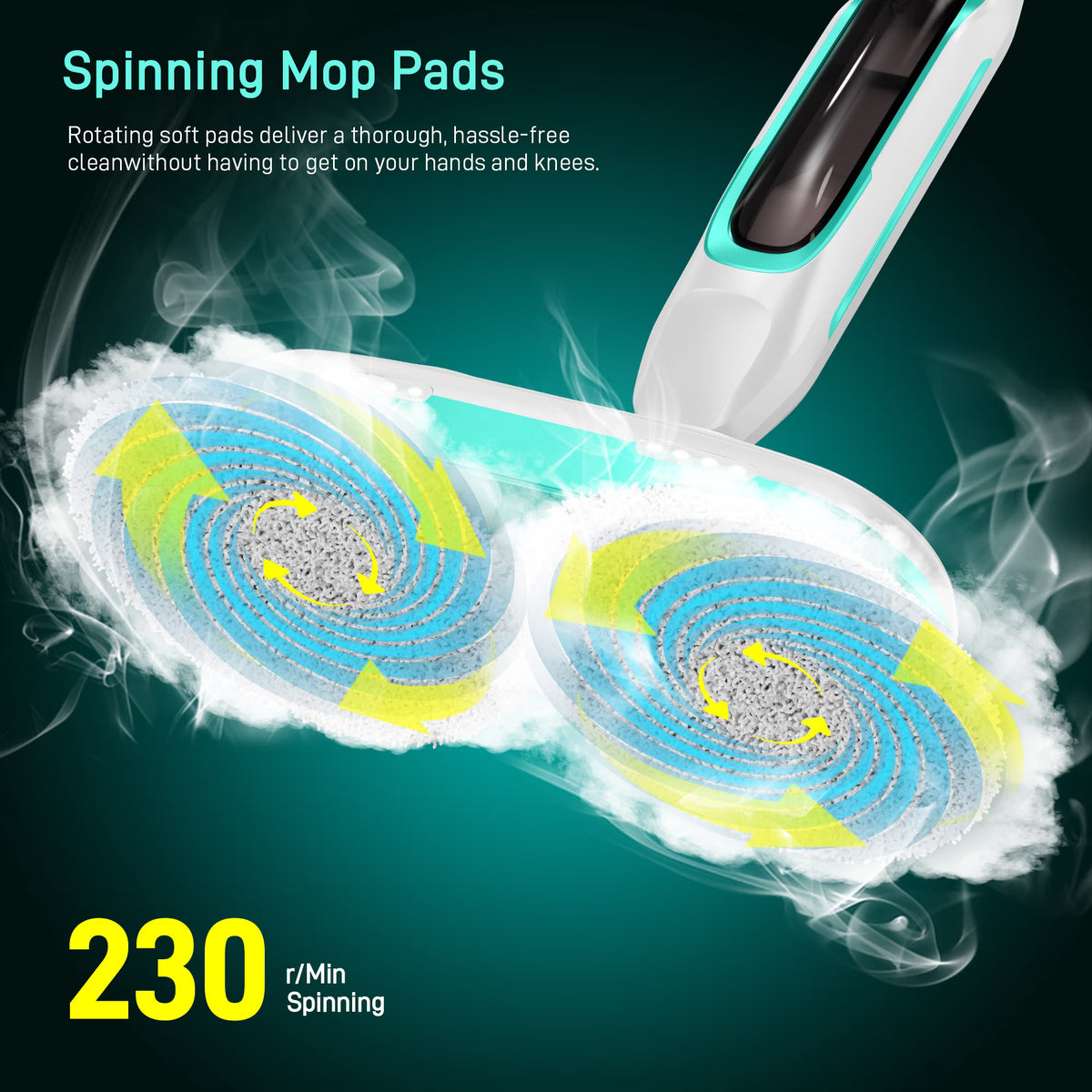 BOJUK Scrubbing Steam Mop with Rotating Mop Pads, All-in-One Hard Floor Cleaner with LED Headlights & Swivel Steering