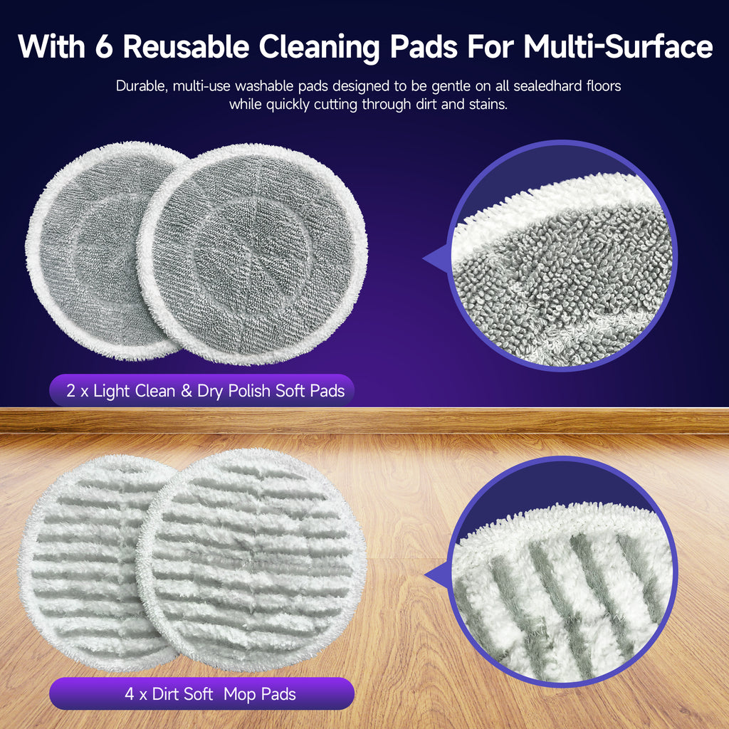 BOJUK Steam & Scrub Mop with Rotating Mop Pads, LED Headlights, Adjustable Spin Control for Cleaning All Hard Floor